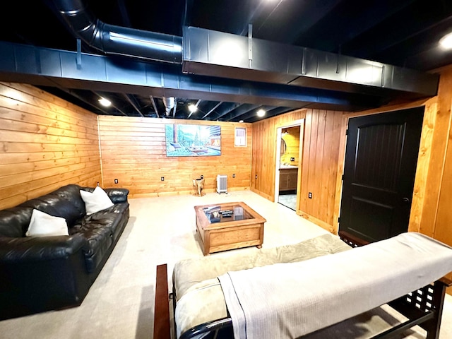 interior space featuring wood walls