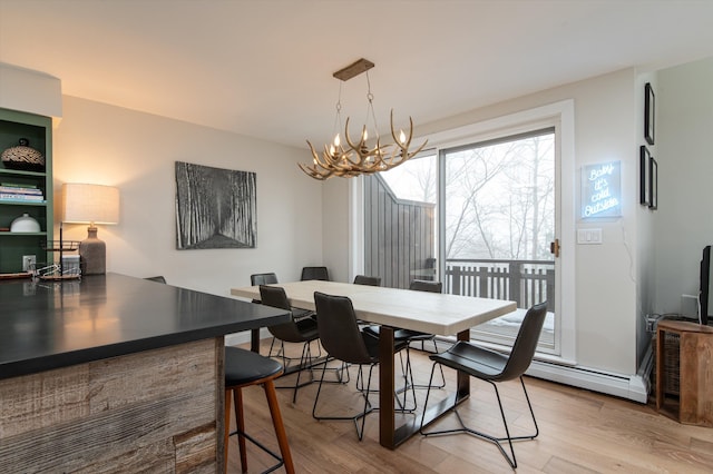 dining space with a chandelier and light wood-style floors