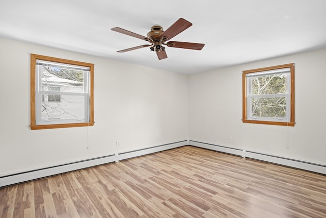 empty room featuring light wood-type flooring and a ceiling fan