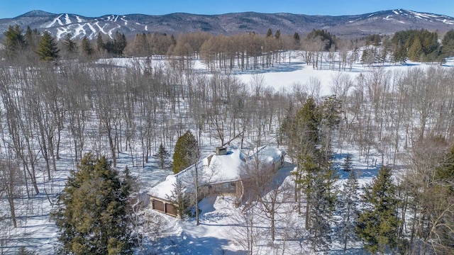 snowy aerial view featuring a mountain view