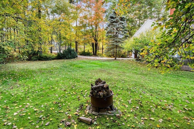 view of yard with an outdoor fire pit