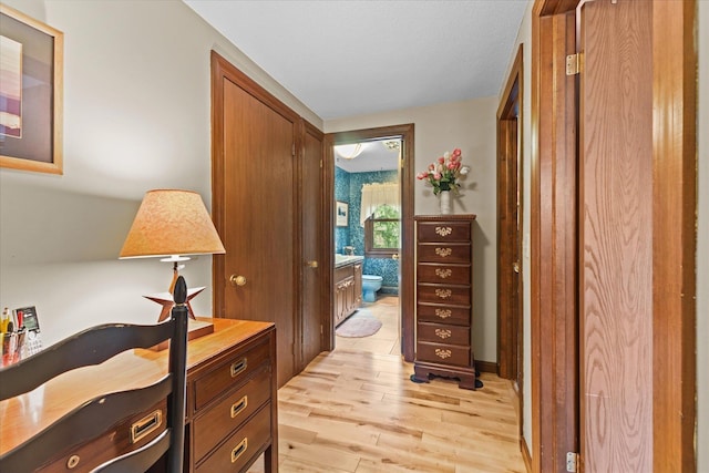 office area featuring light wood-style flooring