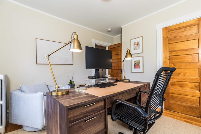 home office with ornamental molding