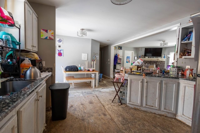 kitchen with dark stone counters