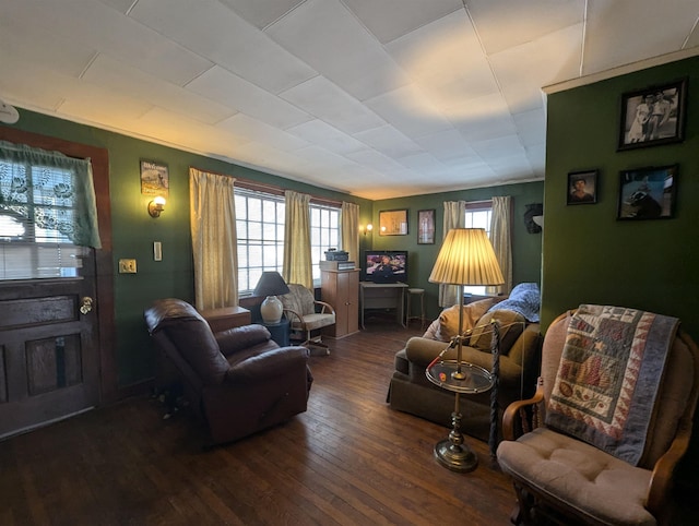 living area with hardwood / wood-style flooring