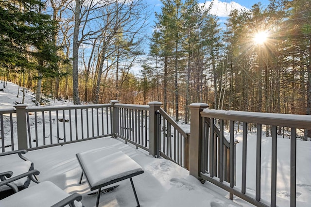 view of snow covered deck