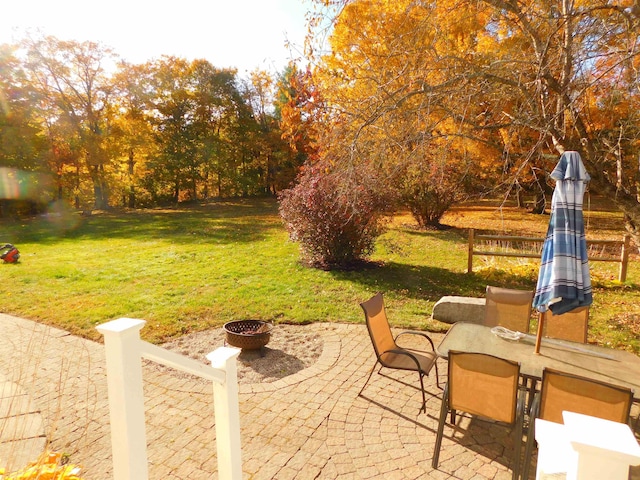 view of patio / terrace featuring a fire pit