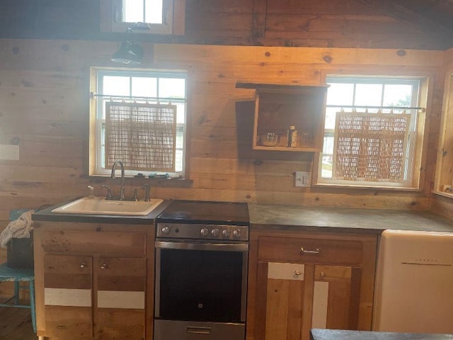 kitchen featuring dishwasher, electric stove, and a sink