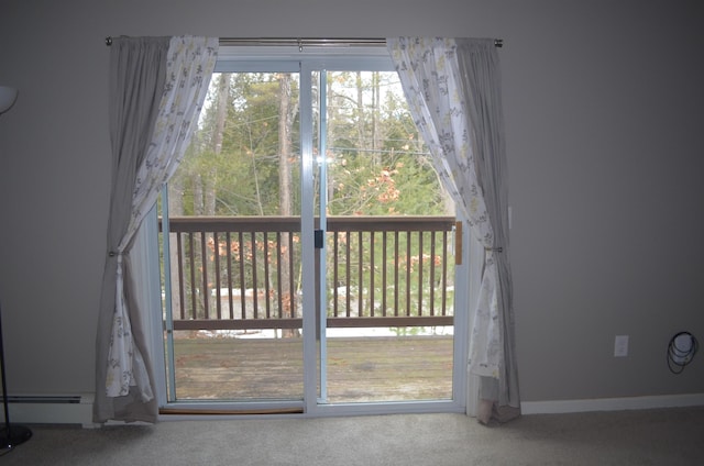 entryway featuring carpet and baseboard heating