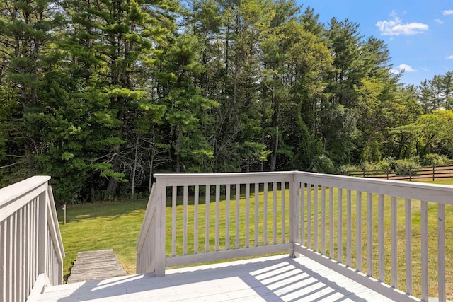 wooden terrace featuring a yard