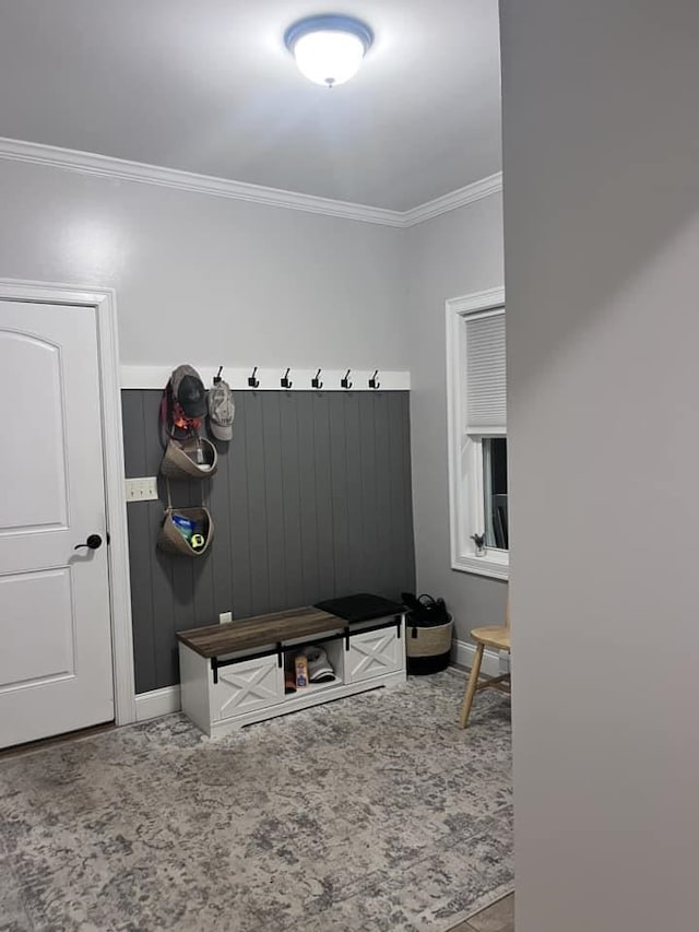 mudroom with crown molding