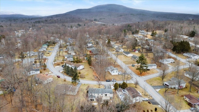 drone / aerial view featuring a mountain view