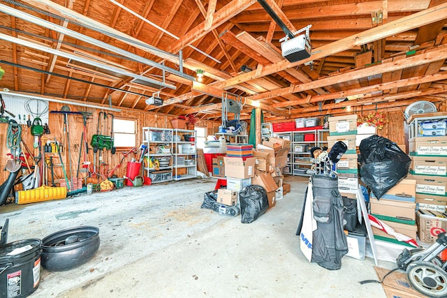 garage with a garage door opener