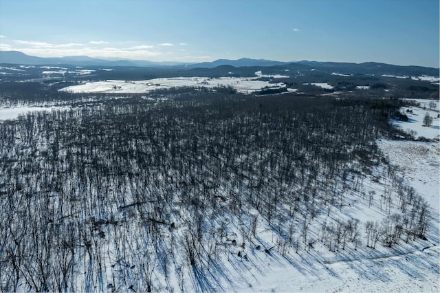 snowy aerial view featuring a mountain view