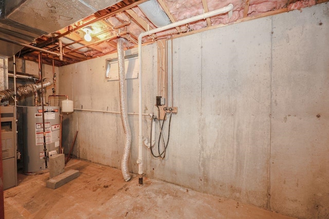 unfinished basement featuring gas water heater