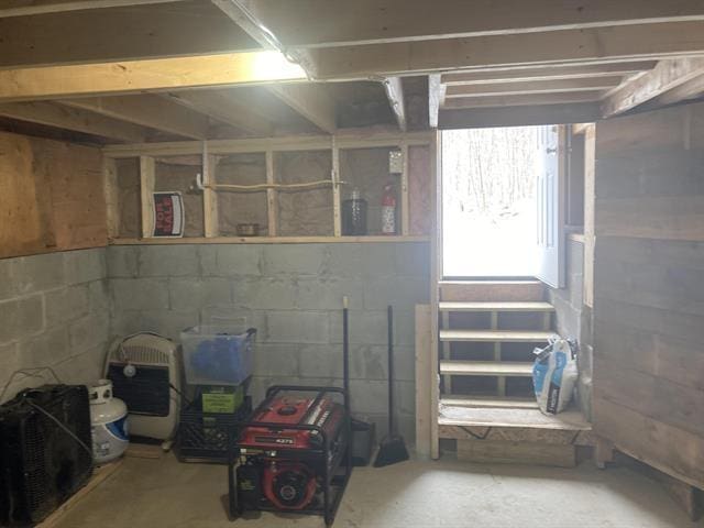 basement featuring concrete block wall