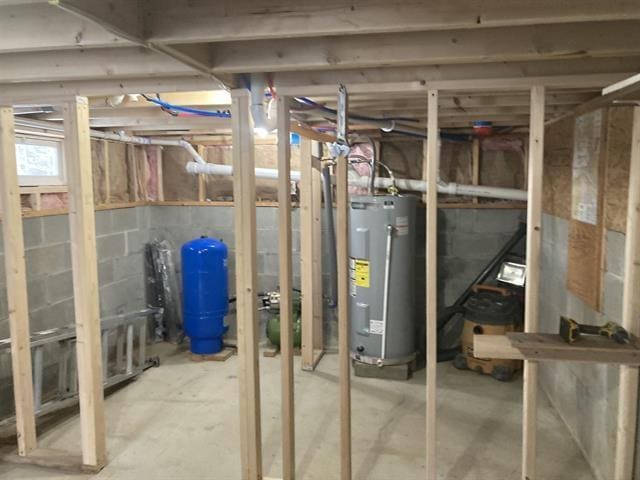 unfinished below grade area with water heater