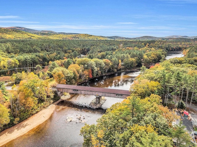 birds eye view of property featuring a view of trees and a water view