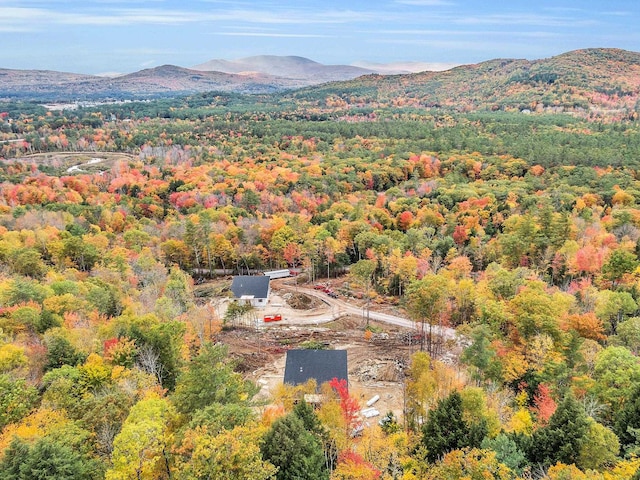 aerial view with a mountain view and a forest view