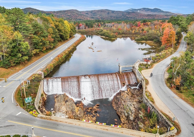 aerial view with a water and mountain view