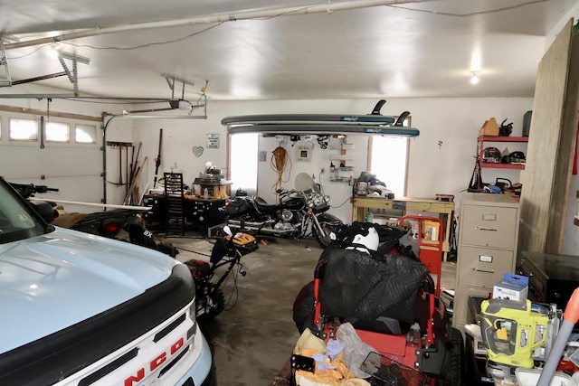 garage with a garage door opener