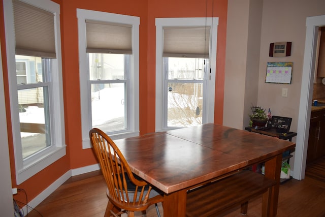 dining room with baseboards and dark wood-style floors