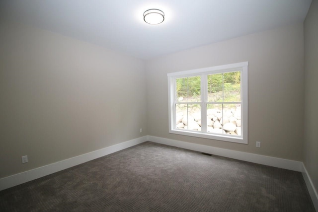 spare room with visible vents, carpet, and baseboards