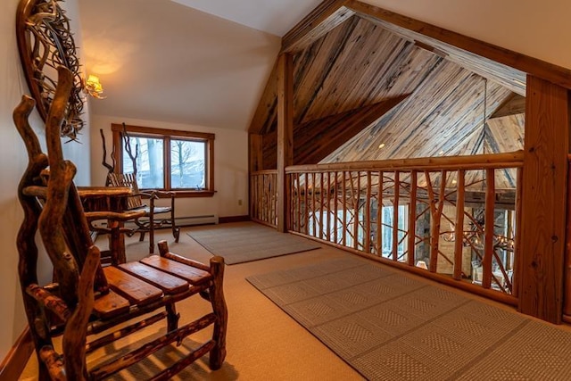 living area with lofted ceiling and carpet floors