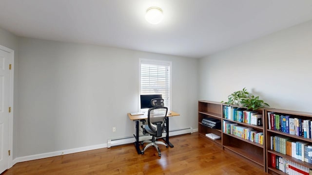 home office featuring baseboards and wood finished floors