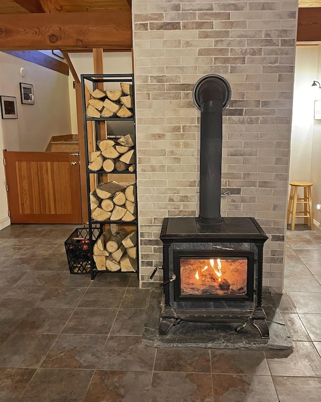 interior details with a wood stove