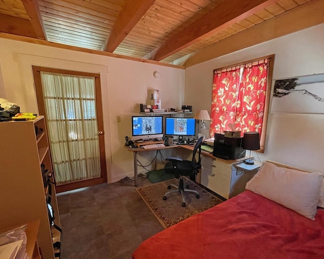 office space with beamed ceiling and wood ceiling