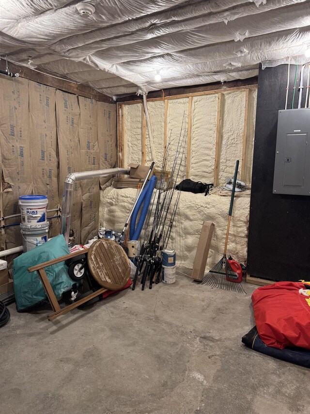 unfinished basement with electric panel