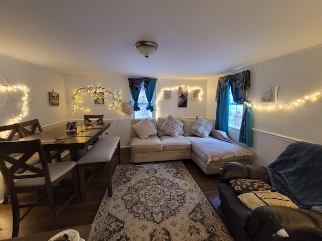 living room with wood finished floors