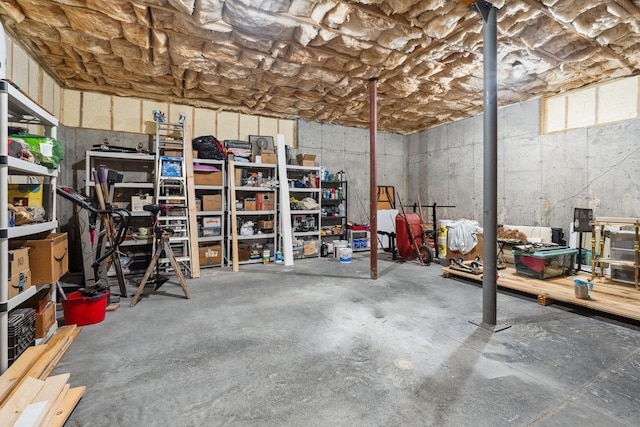 view of unfinished basement