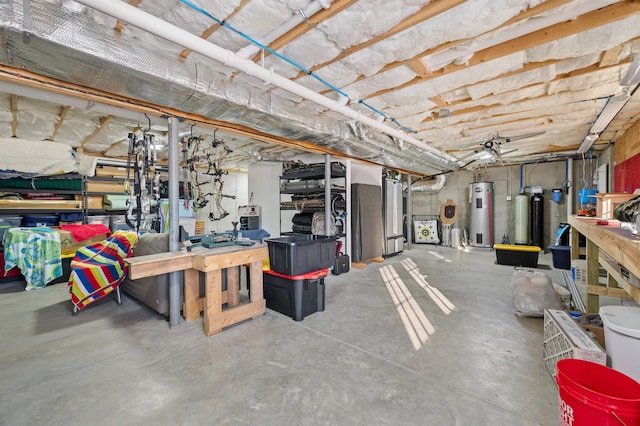 unfinished basement with electric water heater