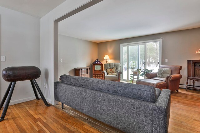 living room with baseboards and hardwood / wood-style floors