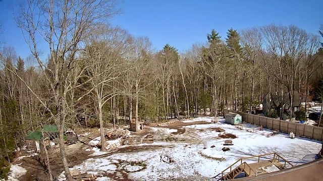 snowy view with a forest view