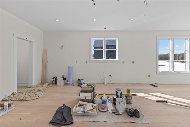 spare room with recessed lighting and wood finished floors