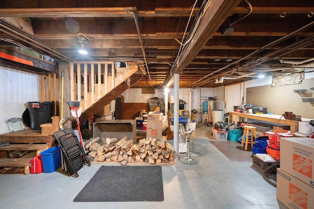 unfinished basement with stairs