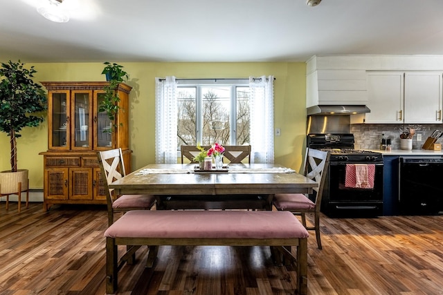 dining area with dark wood-style floors