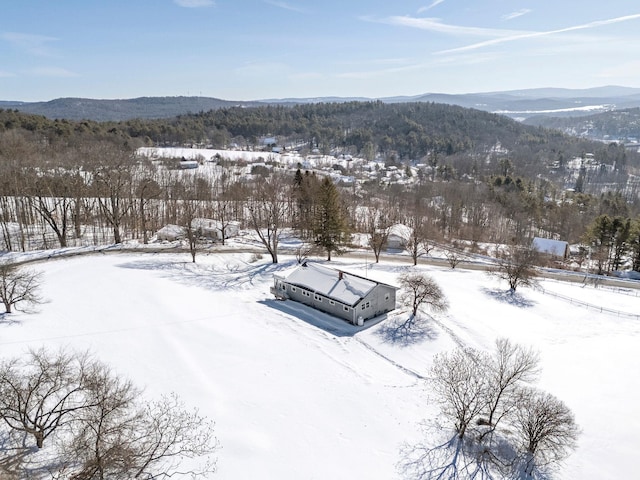 snowy aerial view featuring a mountain view