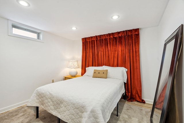 bedroom featuring recessed lighting, baseboards, and light wood finished floors