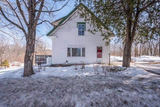 view of snow covered property