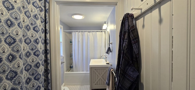 full bathroom featuring vanity and shower / tub combo