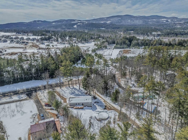 snowy aerial view featuring a mountain view