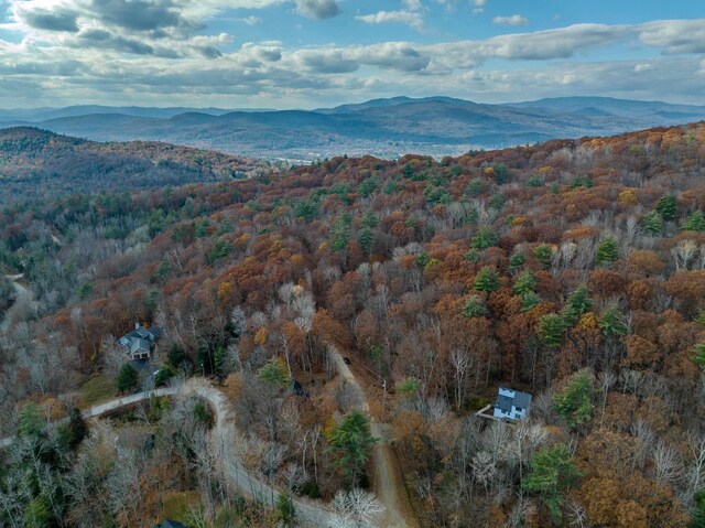 birds eye view of property featuring a view of trees and a mountain view