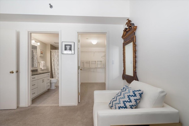 sitting room with light colored carpet