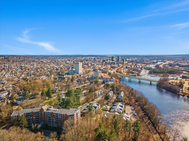 aerial view with a view of city and a water view