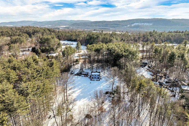 aerial view with a mountain view and a forest view