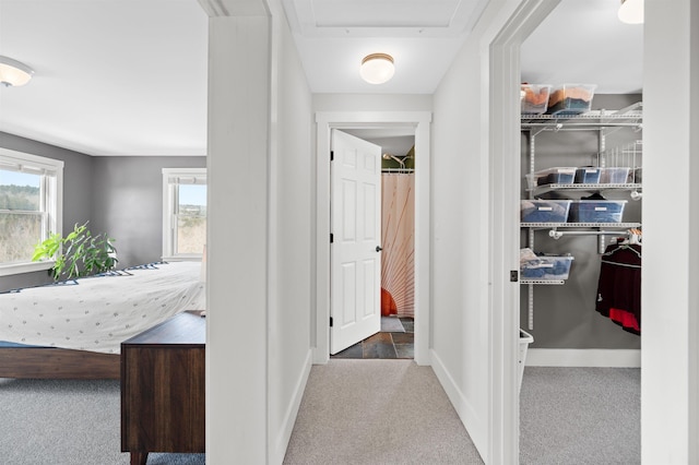 corridor featuring carpet and baseboards